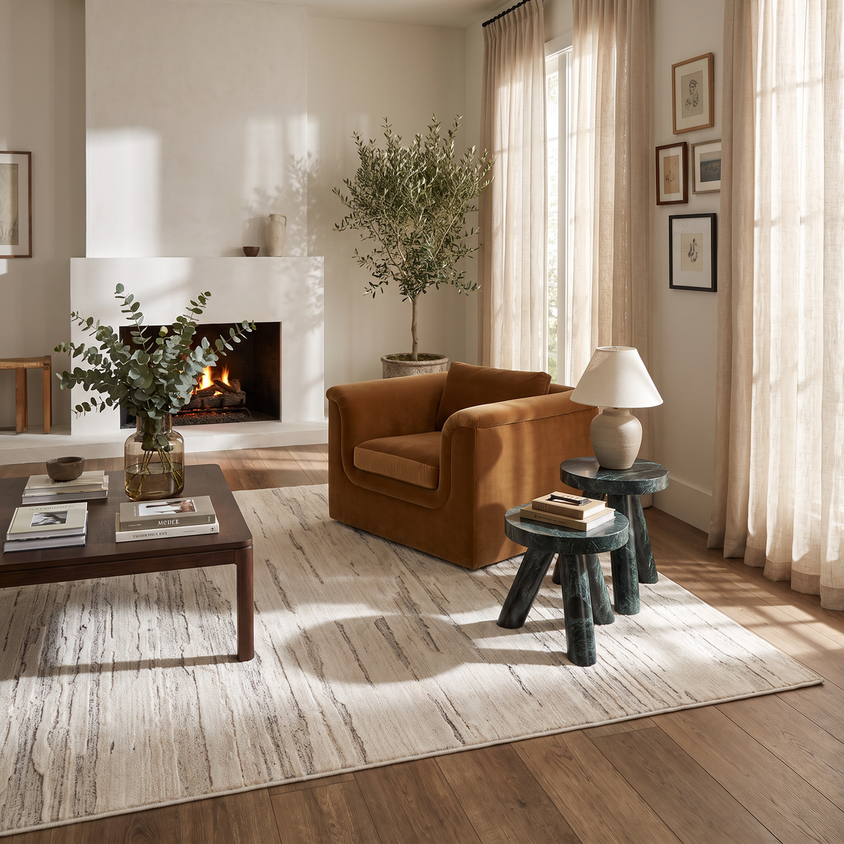 Tapis Soma abstrait contemporain beige et crème