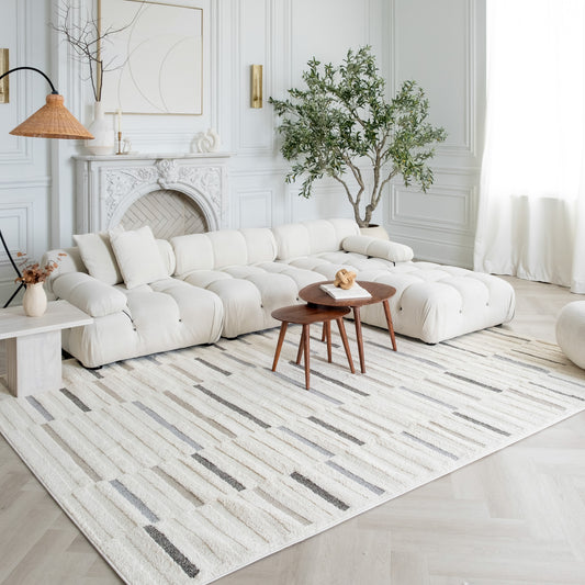 Alva Striped Contemporary Cream and Grey Indoor Rug