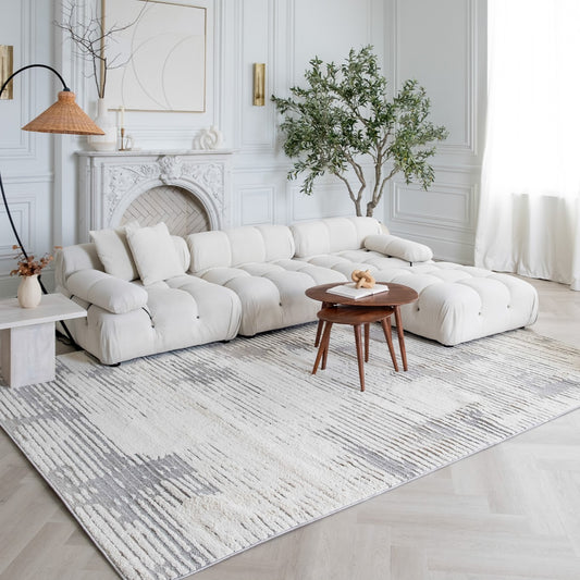Kasumi Abstract Contemporary Cream and Grey Indoor Rug