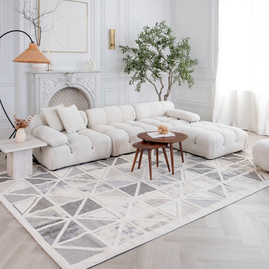 Aarya Geometric Contemporary Cream and Grey Indoor Rug