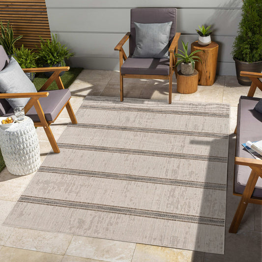 Delos Striped Coastal Beige and Brown Indoor Rug-2