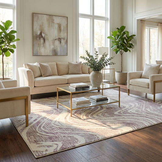 Kaze Abstract Modern Purple and Beige Indoor Rug