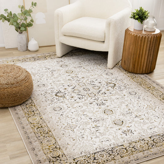 Traditional Border Elegant Cream Area Rug