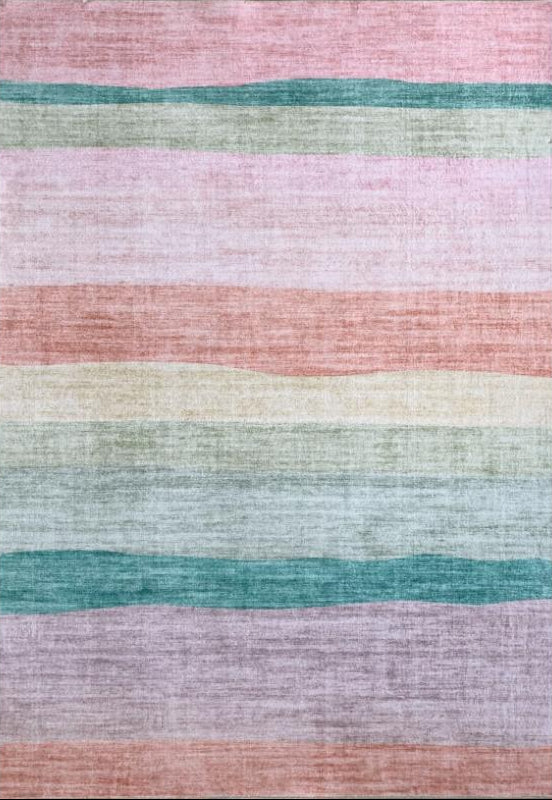 Haze Striped Pink Green Kids Playroom Indoor Area Rug
