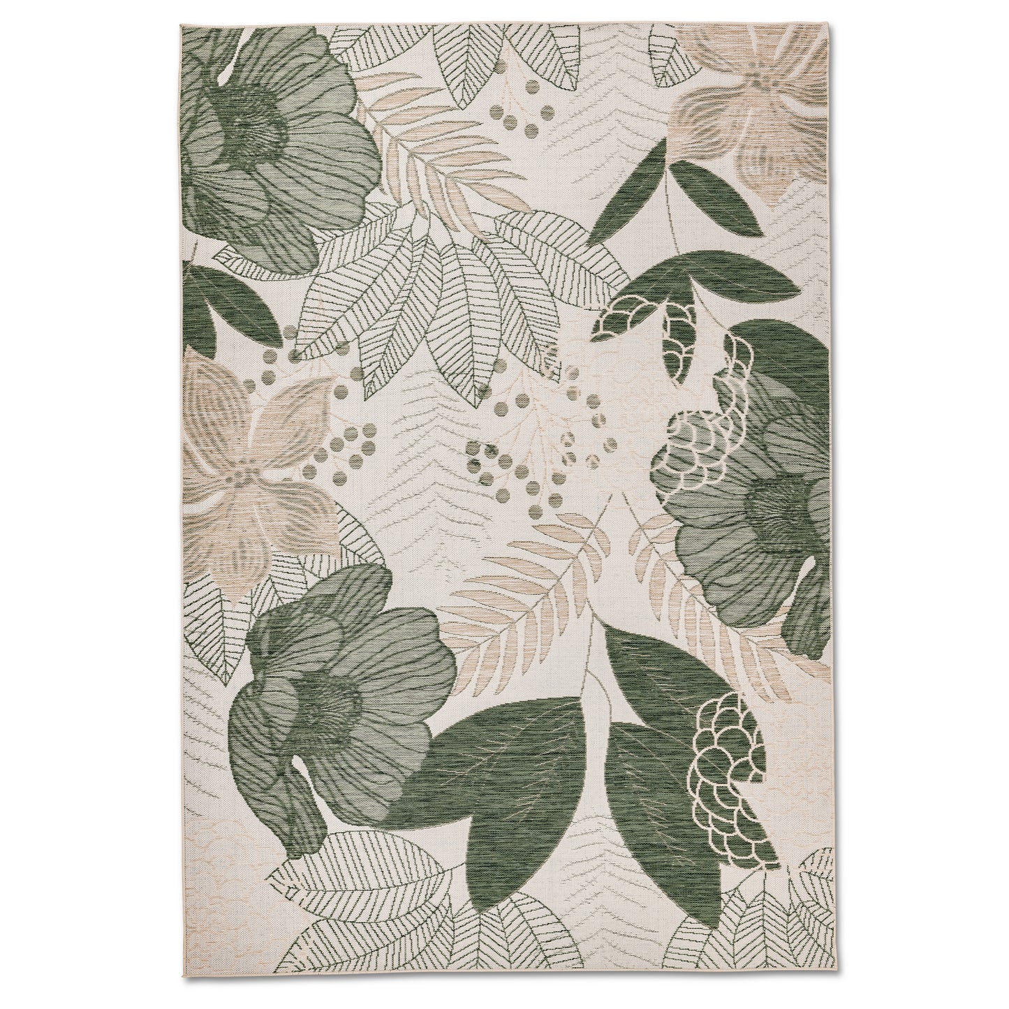 Floral Modern Green and Ivory Outdoor Rug
