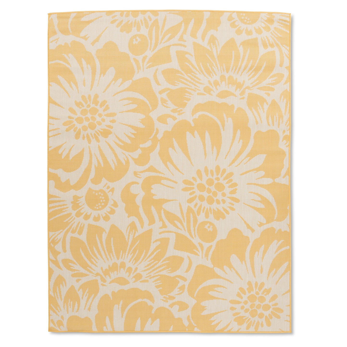 Floral Modern Yellow and White Outdoor Rug