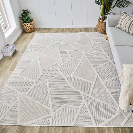 Novara Geometric Comtemporary Cream and Beige Indoor Rug