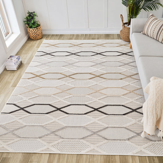 Solin Geometric Contemporary Cream and Beige Indoor Rug