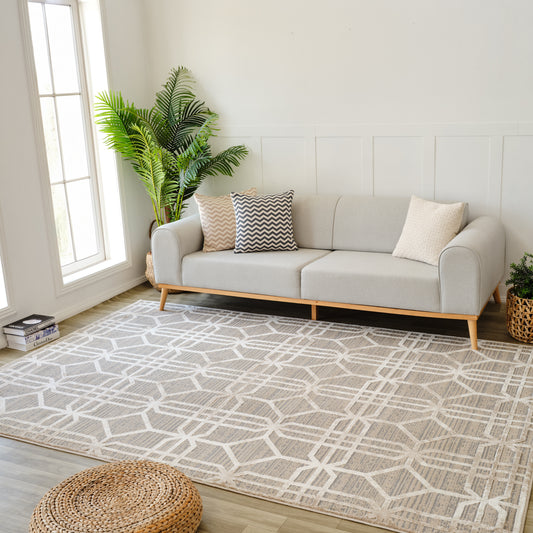 Kiona Trellis Modern Beige and Brown Indoor Rug