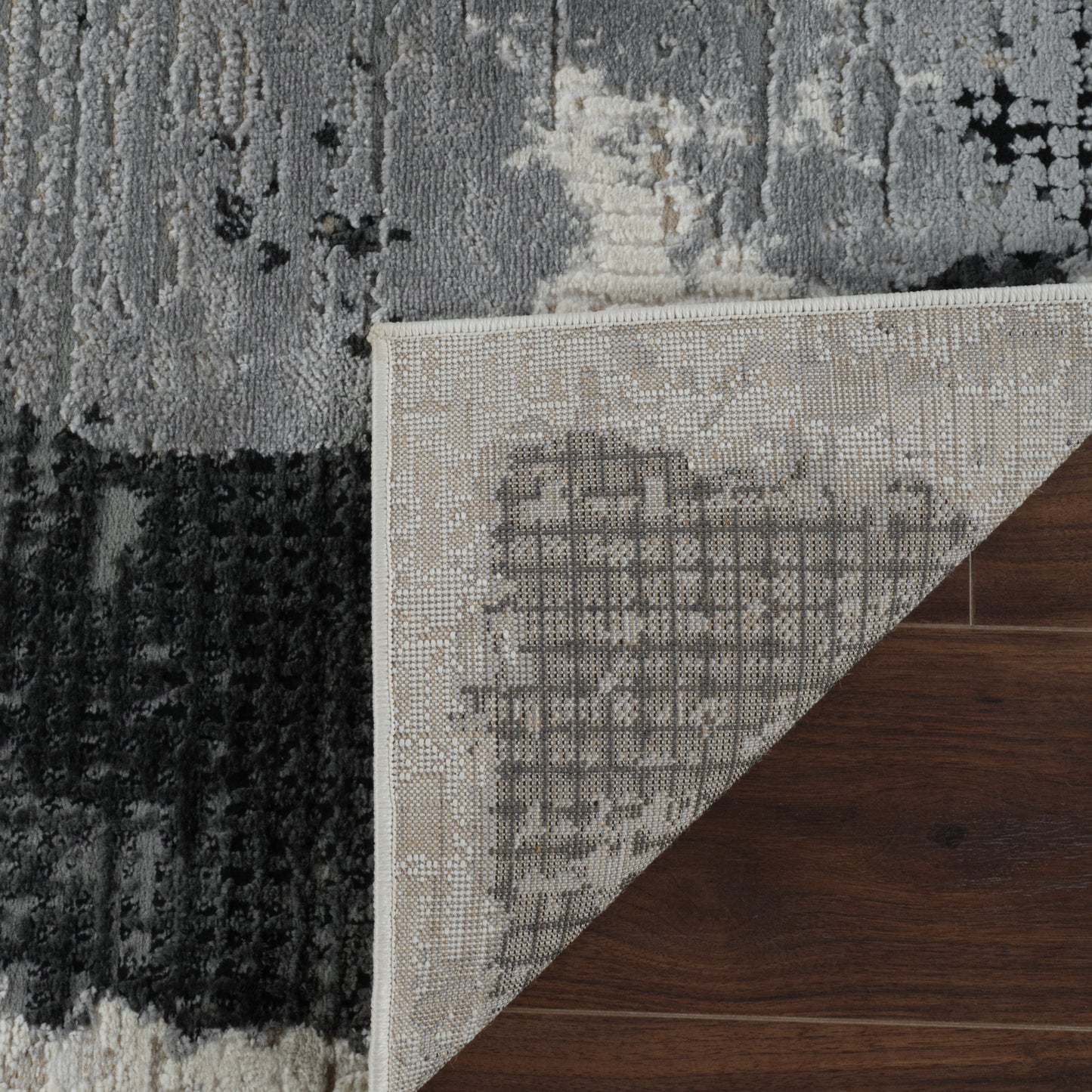 Atlas Abstract Patchwork Modern Black and Beige Indoor Rug