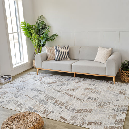 Ritu Geometric Modern Beige and Brown Indoor Rug