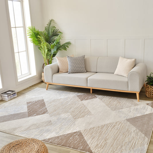 Lira Geometric Contemporary Beige and Brown Indoor Rug