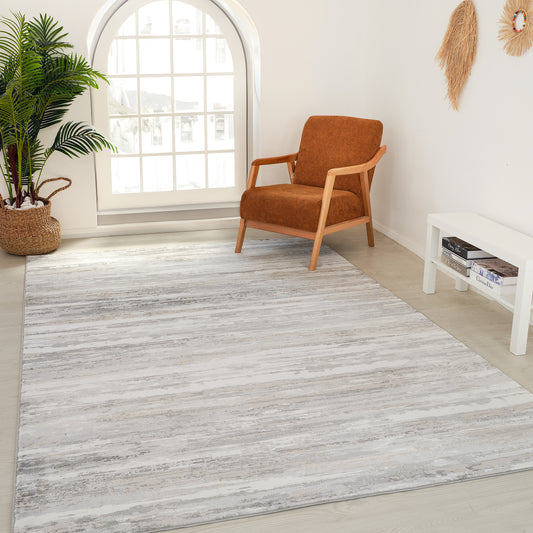 Esker Striped Contemporary Beige and Grey Indoor Rug