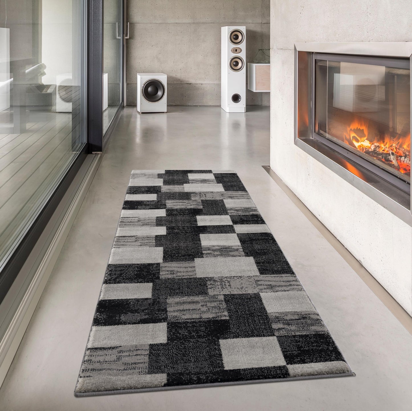 Tapis gris à carreaux géométriques Montage