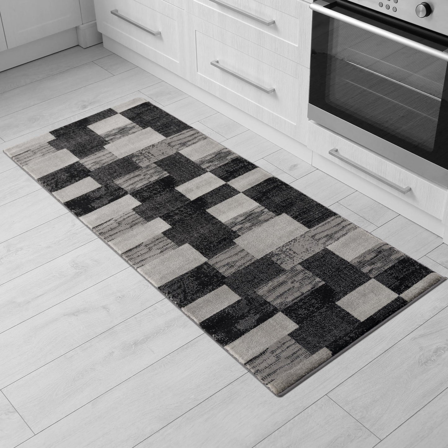 Tapis gris à carreaux géométriques Montage