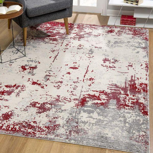 Solenne Abstract Contemporary Red and Grey Indoor Rug