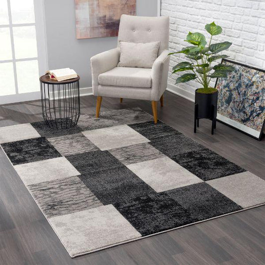Dhruv Geometric Contemporary Grey and Black Indoor Rug