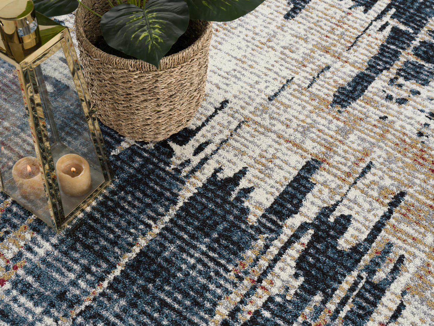 Mehr Abstract Contemporary Blue and Red Indoor Rug-11