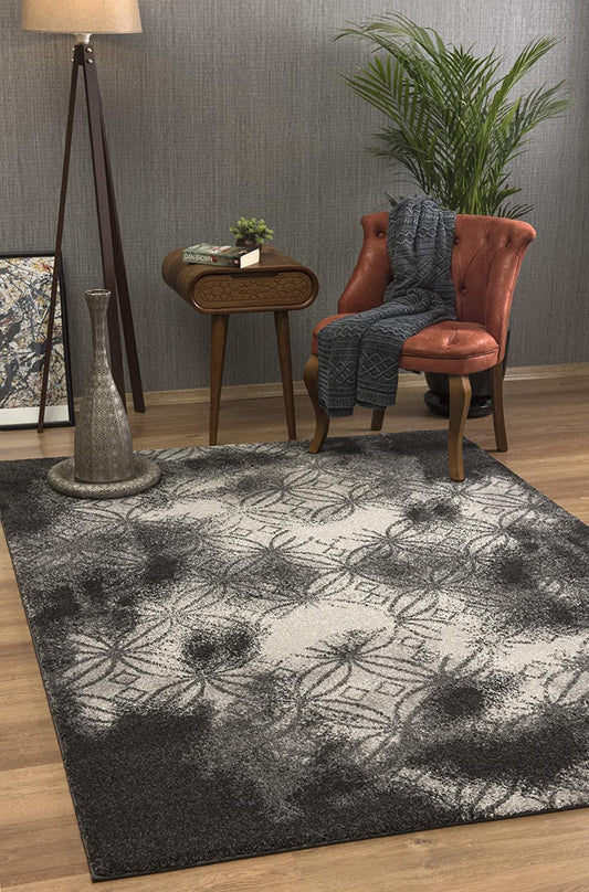 Layla Distressed Lattice Traditional Black and Grey Indoor Rug