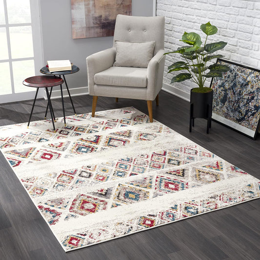 Safa Boho Contemporary Cream and Red Indoor Rug