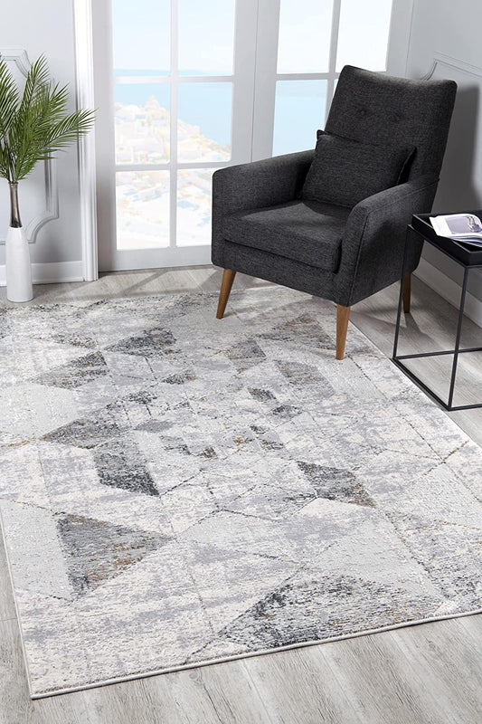Zuni Geometric Contemporary Grey and Cream Indoor Rug