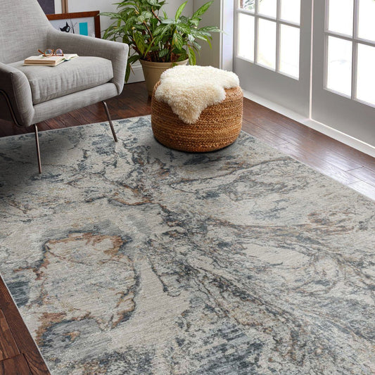 Caldera Abstract Stone Contemporary Beige and Blue Indoor Rug