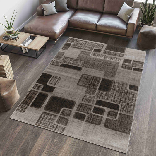 Nico Geometric Contemporary Brown and Beige Indoor Rug