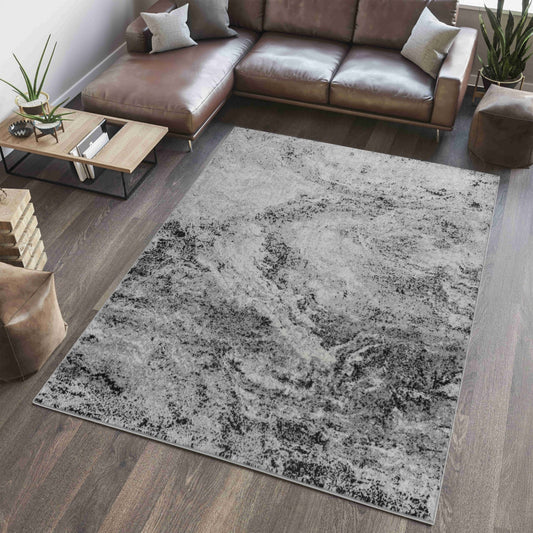 Micah Abstract Marble Contemporary Grey and Black Indoor Rug