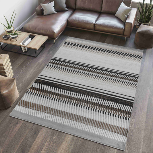 Orion Striped Contemporary Beige and Brown Indoor Rug
