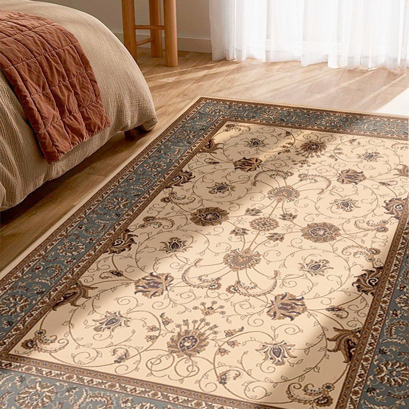 Tapis persan traditionnel beige majestueux