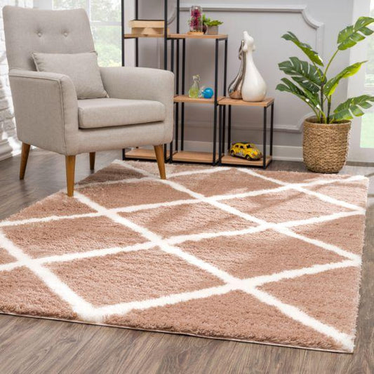 Retro Collection Modern Geometric Area Rug and Doormat, Beige