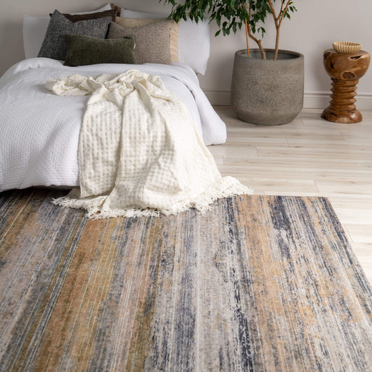 Rosetta Abstract Contemporary Gold and Blue Indoor Rug