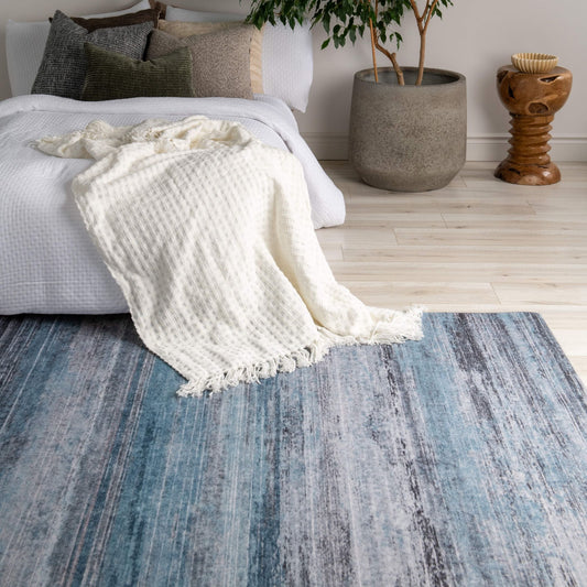 Rosetta Abstract Contemporary Blue and Grey Indoor Rug