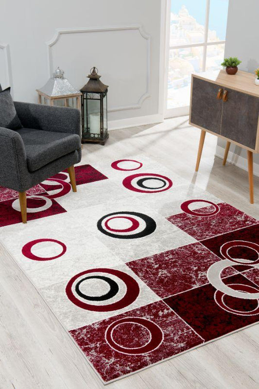 Montage Collection Modern Abstract Geometric Area Rug And Runner, Red