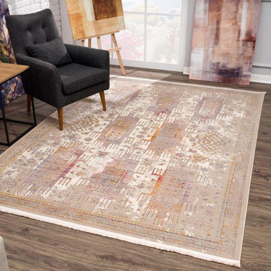 Paletta Distressed Medallion Transitional Beige and Cream Indoor Rug