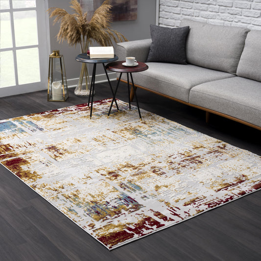 Alvera Abstract Contemporary Beige and Red Indoor Rug