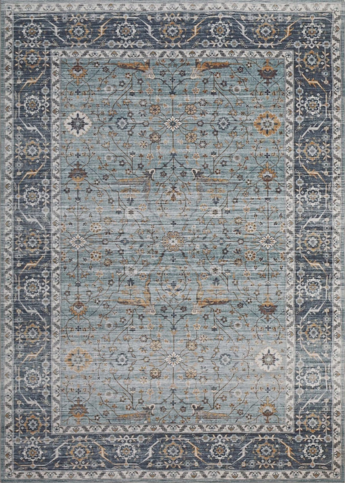 Samya Classic Floral Transitional Blue and Brown Indoor Rug