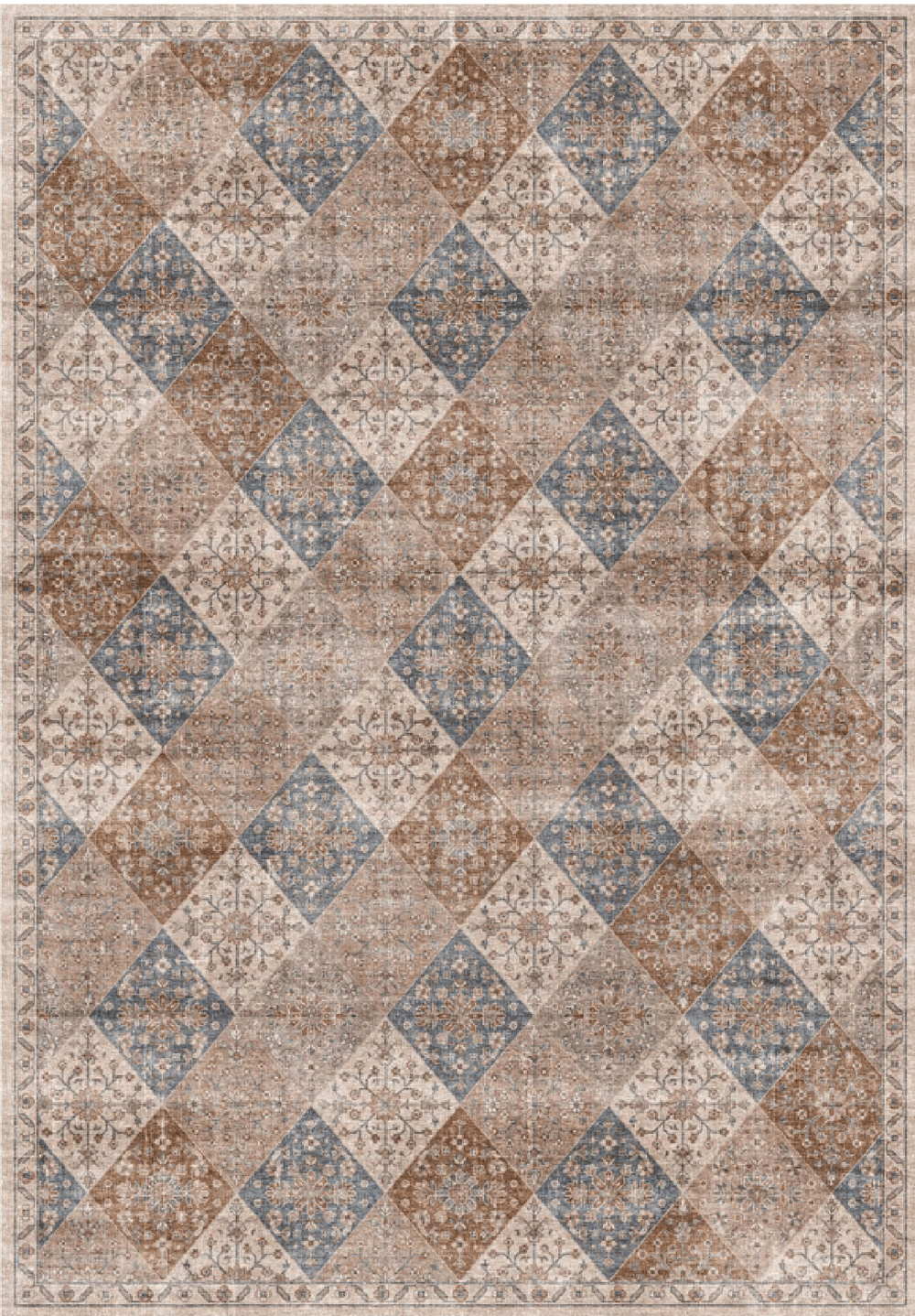 Anika Patchwork Traditional Brown and Cream Indoor Rug