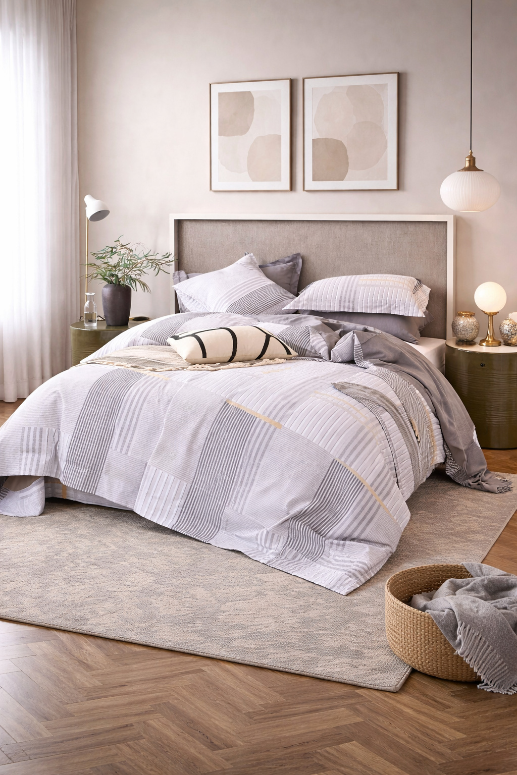 100% Cotton Light Grey Duvet Cover Set