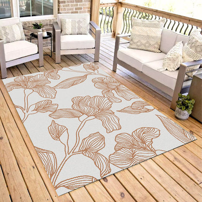 Botanical Modern Weiss and Brick Outdoor Rug