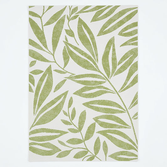 Botanical Modern Weiss and Green Outdoor Rug