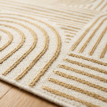 Abstract Modern Weiss and Jute Outdoor Rug