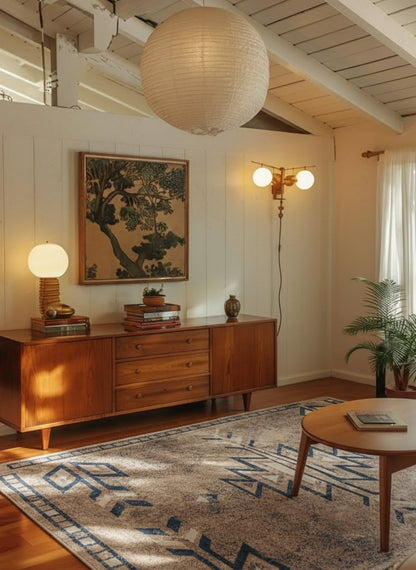 Nava Southwestern Contemporary Blue and Beige Indoor Rug