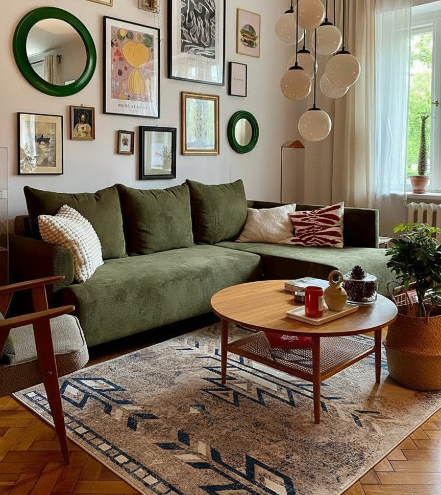 Nava Southwestern Contemporary Blue and Beige Indoor Rug