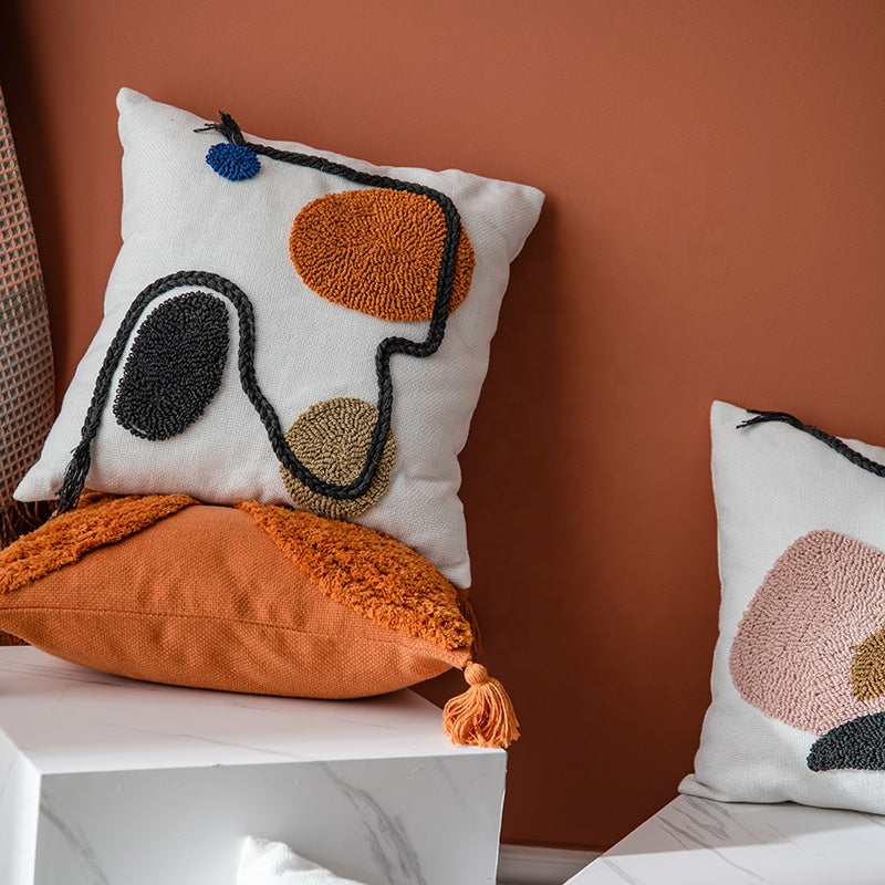 Tufted Abstract White Pillow with Insert & Cover