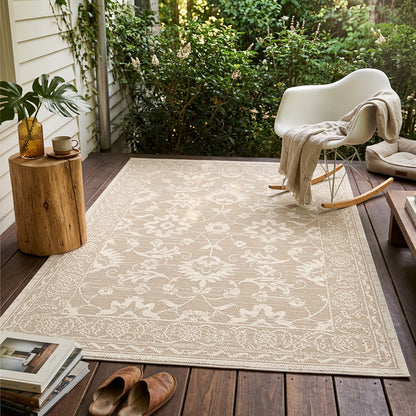 Oriental Modern Beige and Cream Outdoor Rug