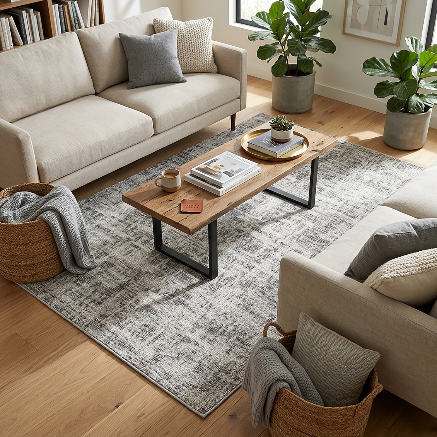 Abstract Modern Grey & Beige Outdoor Rug