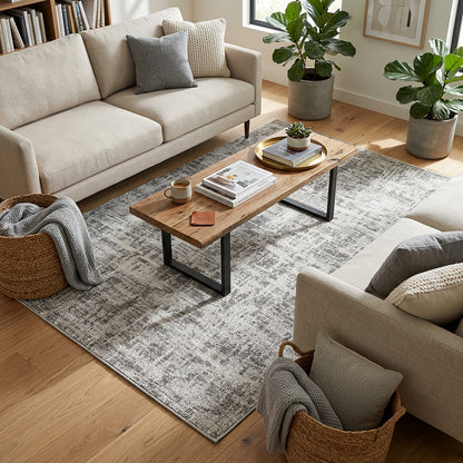 Abstract Modern Grey & Beige Outdoor Rug