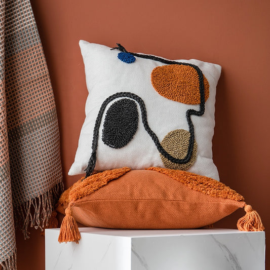 Tufted White/Rust Pillow with Insert & Cover