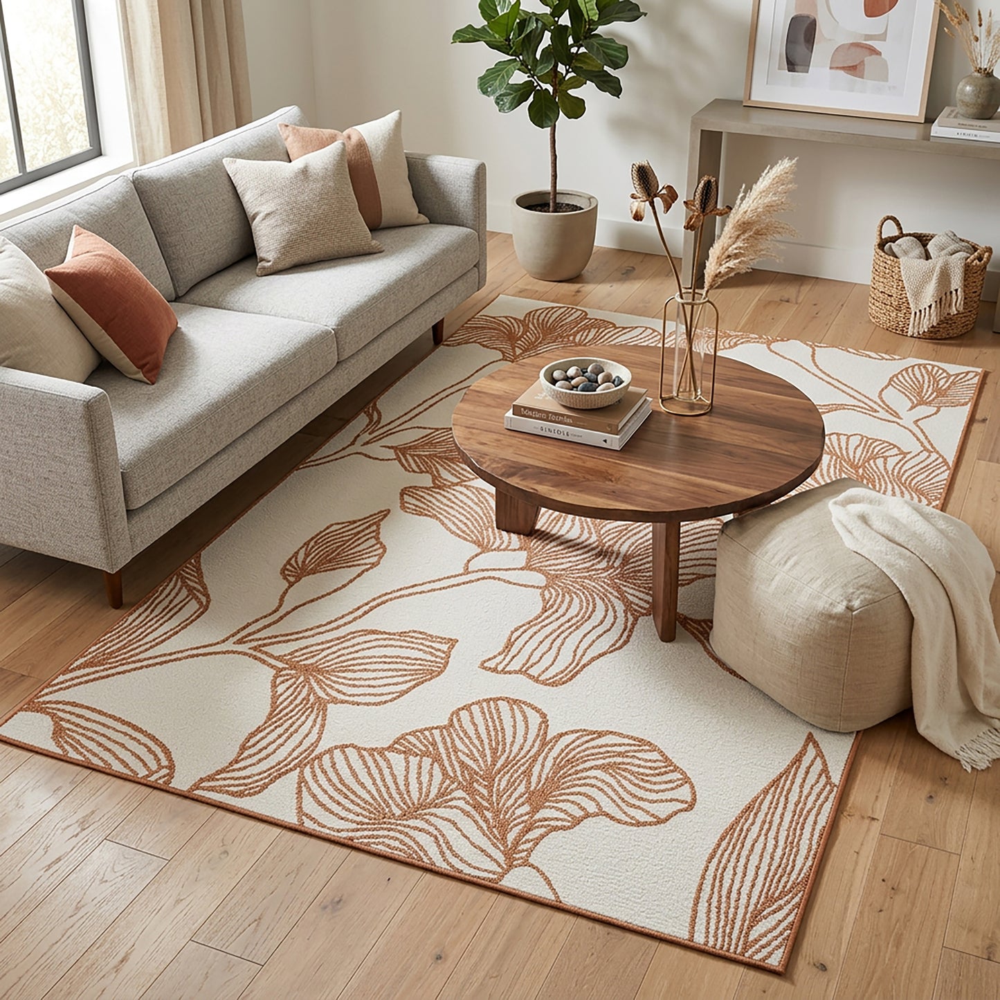 Botanical Modern Weiss and Brick Outdoor Rug